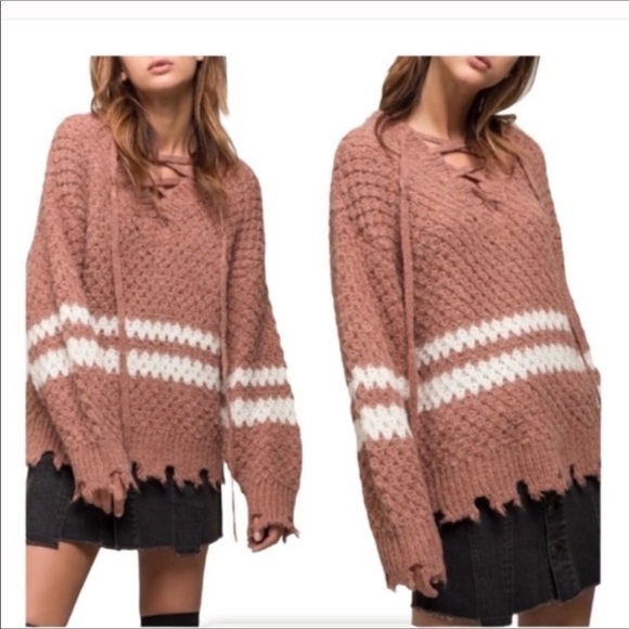 MOON RIVER Distressed Oversized Striped Sweater Size M - Picture 1 of 5